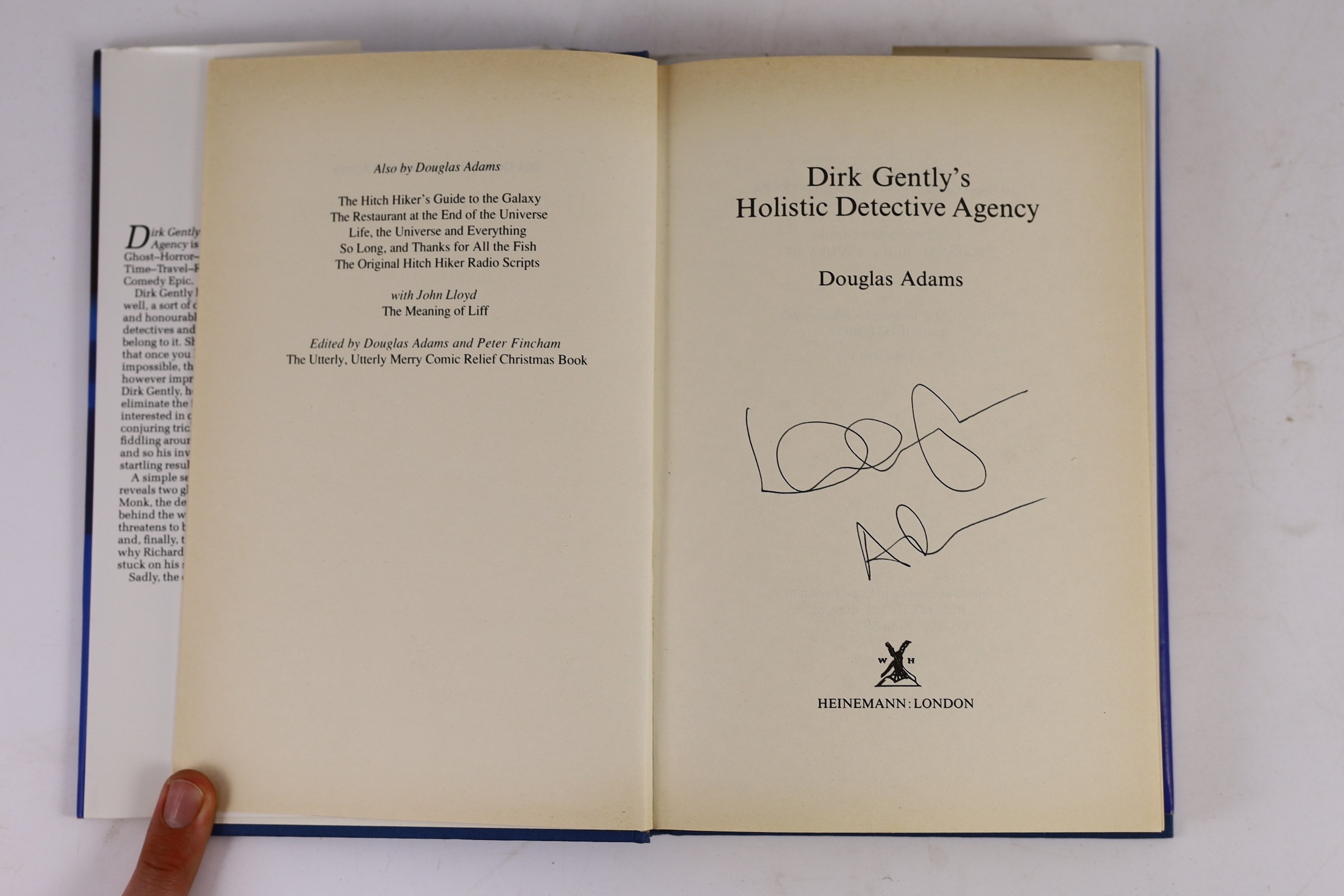 Adams, Douglas - Dirk Gentley’s Holistic Detective Agency, 1st edition, signed by the author, 8vo, original cloth with unclipped d/j, mild toning to outer text block, Heinemann, London, 1987
